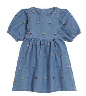 STELLA MCCARTNEY SHORT SLEEVE CHAMBRAY TULIP EMBRO. DRESS