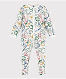 PETIT BATEAU VELOUR FRONT SNAP FLORAL FOOTIE