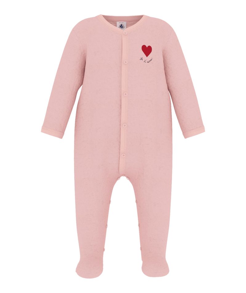 PETIT BATEAU FRONT SNAP VELOUR FOOTIE WITH HEART DETAIL