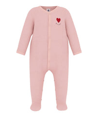PETIT BATEAU FRONT SNAP VELOUR FOOTIE WITH HEART DETAIL