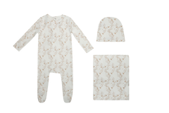 MINILABEL 3PC PRINTED BIRD FOOTIE WITH HAT AND BLANKET SET