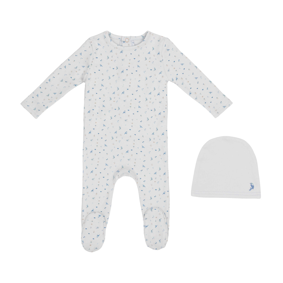 MINILABEL 2PC BIRD ALLOVER PRINT FOOTIE WITH HAT SET