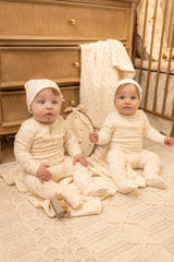 BEE & DEE 2PC BLOSSOMS PRINT VELOUR FOOTIE WITH BEANIE SET