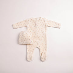 BEE & DEE 2PC BLOSSOMS PRINT VELOUR FOOTIE WITH BEANIE SET