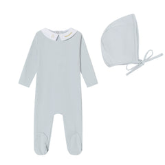 MINILABEL 2PC METALLIC EMBROIDERED FOOTIE + HAT SET