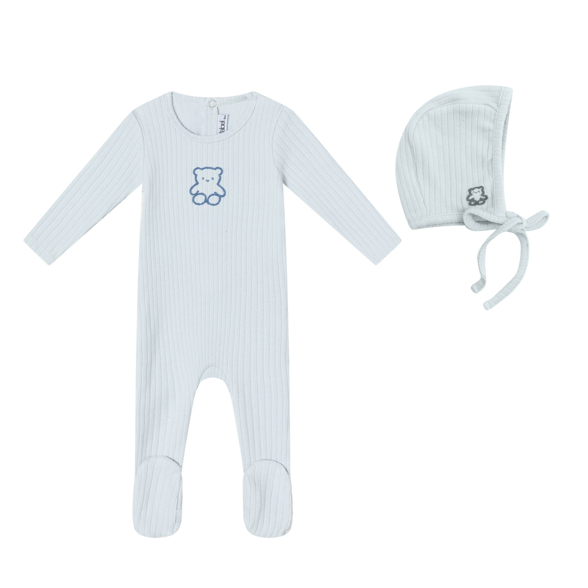 MINILABEL 2PC POINTELLE BEAR FOOTIE AND HAT SET