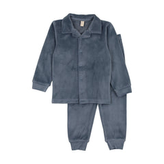 BONJOY 2PC VELOUR SCALLOPED COLLAR GRANDPA PAJAMAS