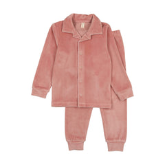 BONJOY 2PC VELOUR SCALLOPED COLLAR GRANDPA PAJAMAS