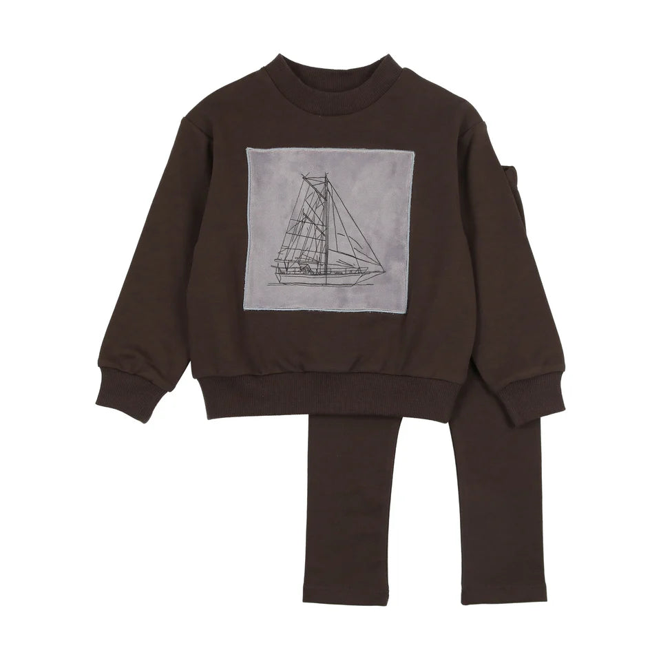 BONJOY 2PC SAILOR VELOUR PATCH SWEAT SET