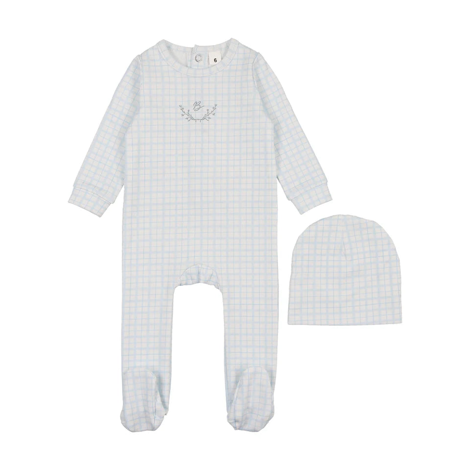 BONJOY 2PC DAINTY GRID FOOTIE WITH BEANIE SET