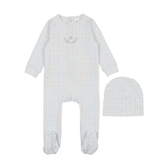 BONJOY 2PC DAINTY GRID FOOTIE WITH BEANIE SET