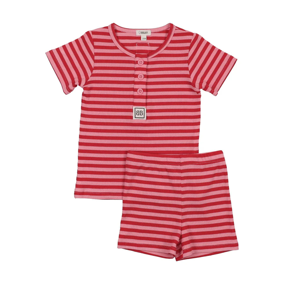 BONJOY 2PC S/S STRIPE SQUAD SHORT LOUNGE SET