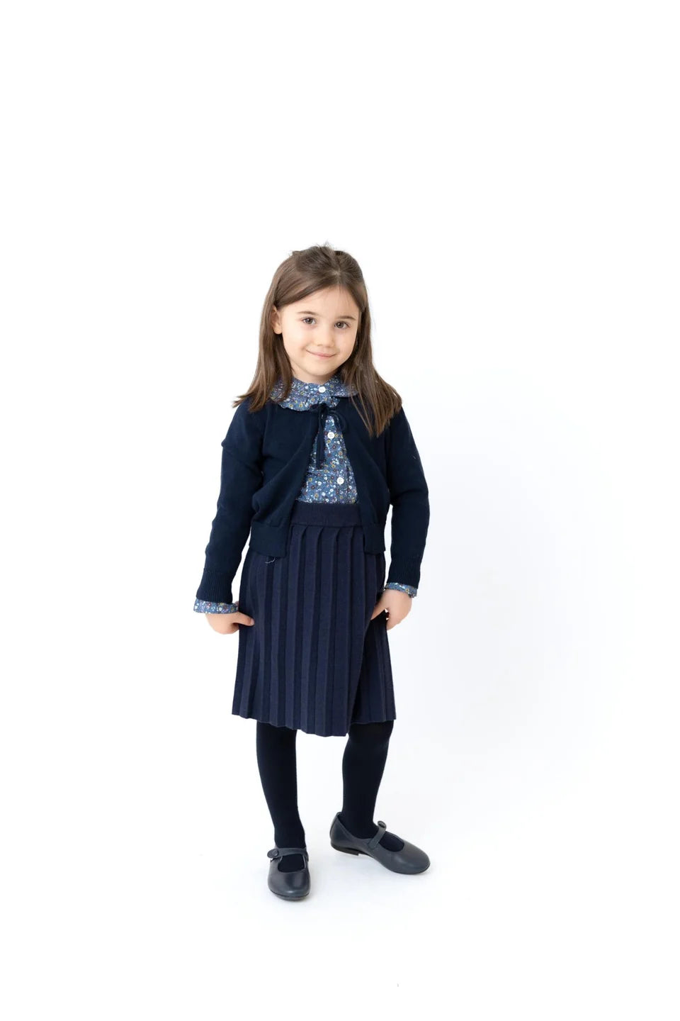 BONJOY 3PC FLORAL PETER PAN COLLAR SHIRT KNIT SKIRT AND CARDIGAN