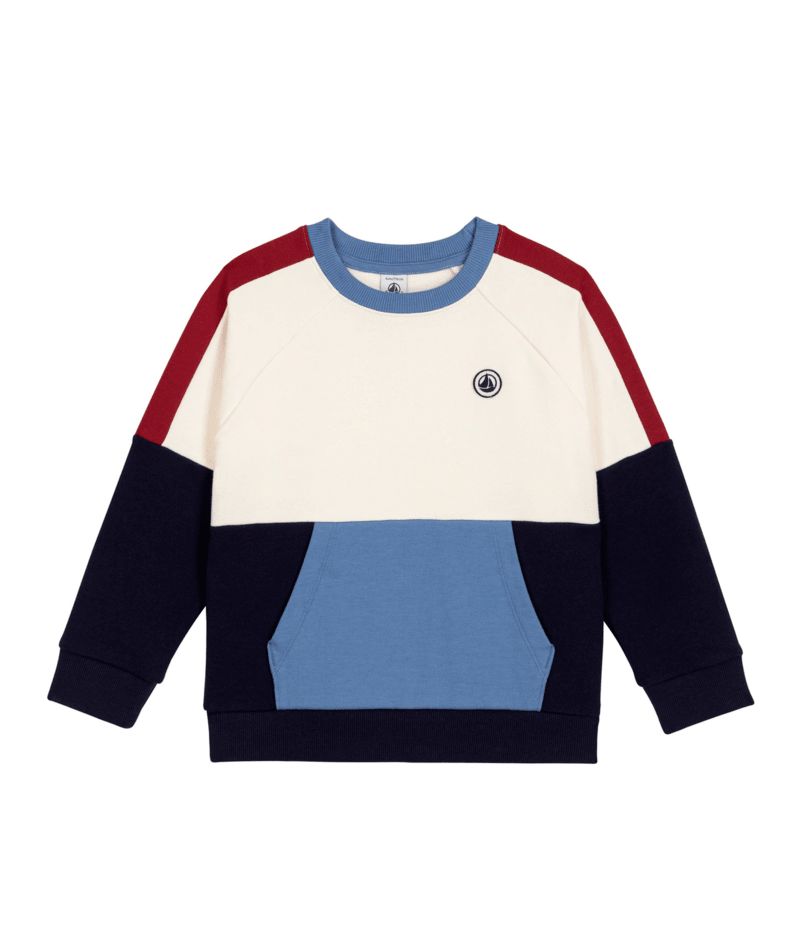 PETIT BATEAU COLOR BLOCK FRONT POCKET SWEATSHIRT