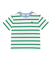 PETIT BATEAU SHORT SLEEVE STRIPE TEE WITH BLUE TRIM