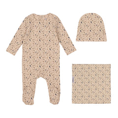 MINILABEL 3PC WILLOW PRINT FOOTIE, BEANIE WITH BLANKET SET
