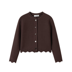 NOU NELLE 3PC SCALLOPED CARDIGAN, STRIPED SHIRT WITH PLEATED SKIRT
