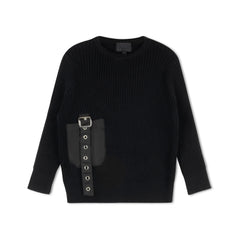 BYKE BUCKLE POCKET KNIT CREW NECK TOP