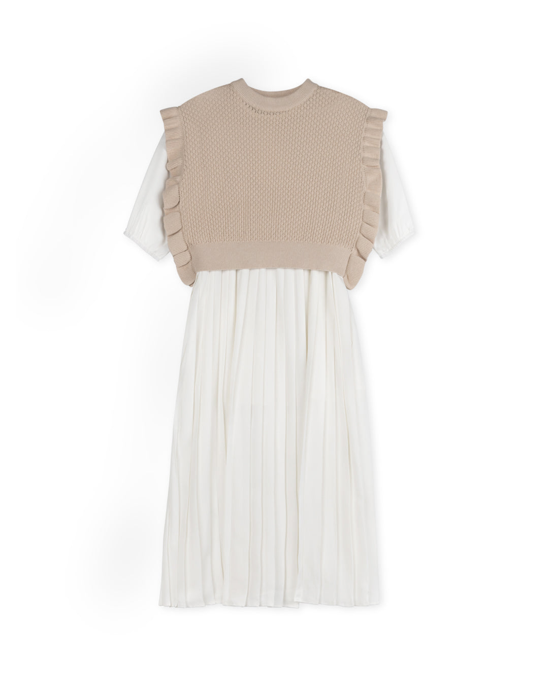 MINIMAL 2PC PLEATED DRESS WITH POINTELLE VEST