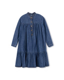 PHIL AND PHOEBE PALM DENIM RUFFLE DRESS