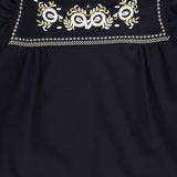 BACE COLLECTION EMBROIDERED RUFFLED SHOULDER DRESS