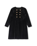 ONE CHILD CORE VELOUR WAISTED BUTTON DRESS