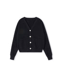 LILOU RHINESTONE BUTTON RIBBED CARDIGAN