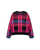 VIBE FUZZY KNIT PLAID SWEATER