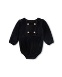 ONE CHILD CORE VELOUR WAISTED BUTTON ROMPER