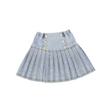 BACE COLLECTION LOW CUT DENIM PLEATED SKIRT