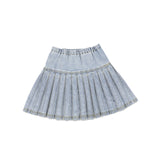 BACE COLLECTION LOW CUT DENIM PLEATED SKIRT