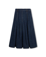 VIBE PLEATED DENIM MIDI SKIRT