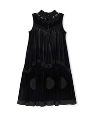 LILOU VELOUR WITH  EYELET TRIM DRESS
