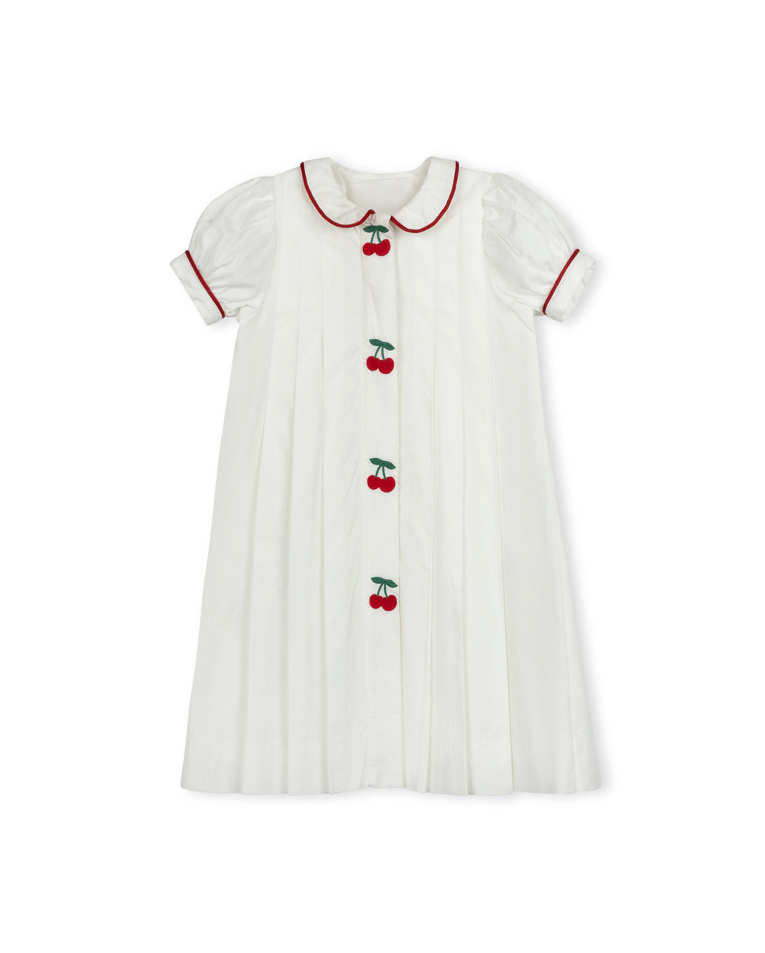 ONE CHILD TESSA EMBROIDERED CHERRY PLEATED DRESS