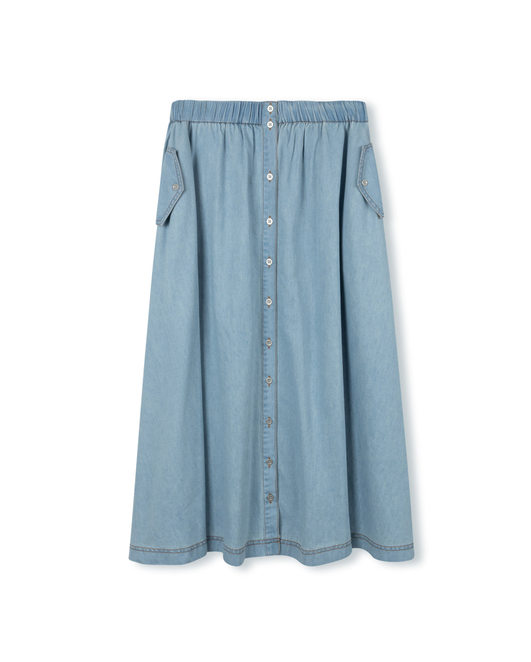 VIBE CHAMBRAY FLOWY MAXI POCKET SKIRT
