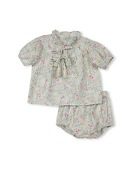 ONE CHILD 2PC SLATER RUFFLE NECK FLORAL BLOUSE WITH BLOOMER SET