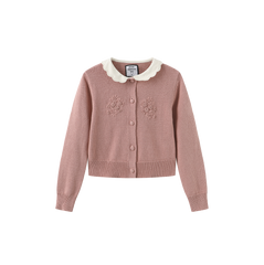 PETITE PERSONA 2PC PEER COLLARED CARDIGAN WITH PLAID PLEATED SKIRT
