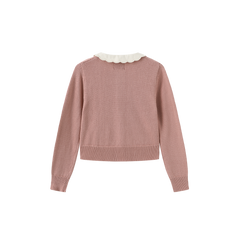 PETITE PERSONA 2PC PEER COLLARED CARDIGAN WITH PLAID PLEATED SKIRT
