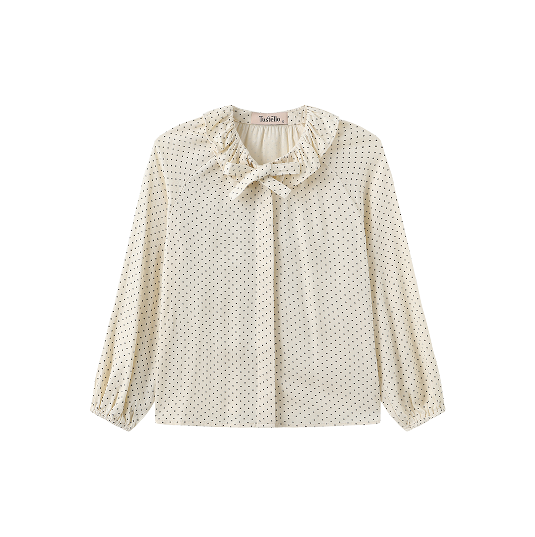 TUSTELLO POLKA DOT NECK BOW BLOUSE