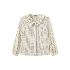 TUSTELLO POLKA DOT NECK BOW BLOUSE