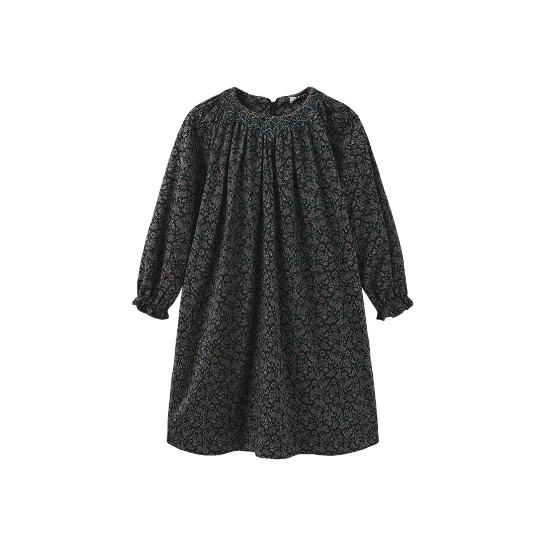 LILOU CORDUROY FLORAL SMOCKING DRESS