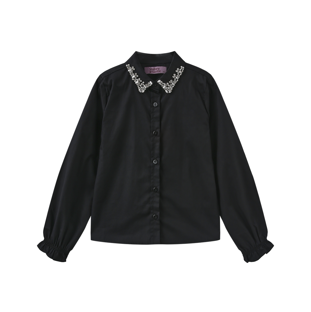 MALLORY & MERLOT BEADED COLLAR TRIM BLOUSE