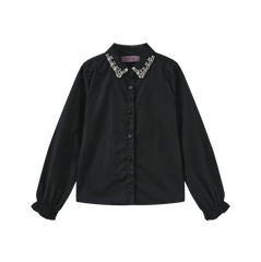 MALLORY & MERLOT BEADED COLLAR TRIM BLOUSE