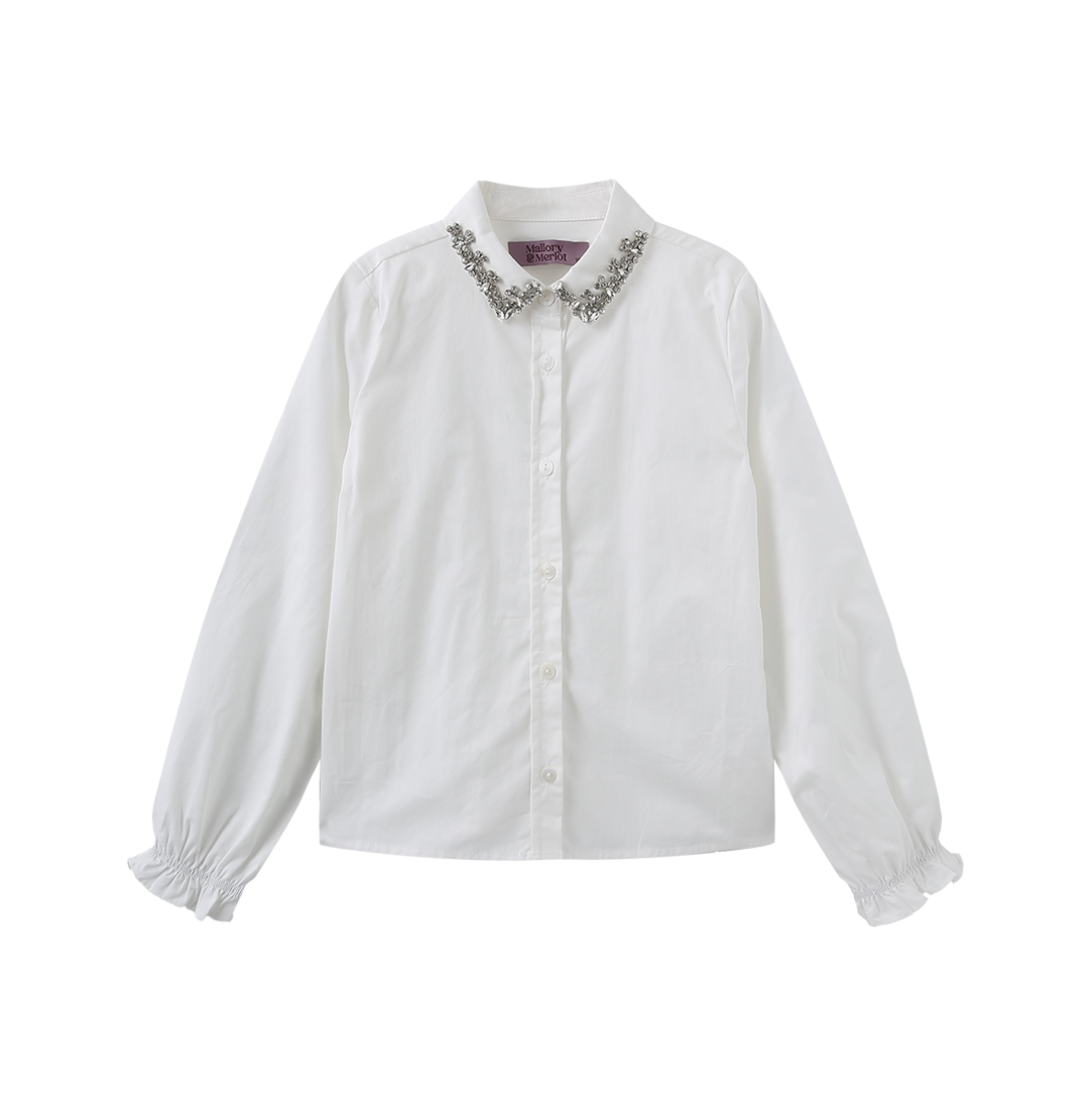 MALLORY & MERLOT BEADED COLLAR TRIM BLOUSE