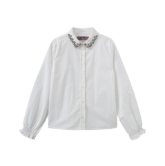 MALLORY & MERLOT BEADED COLLAR TRIM BLOUSE