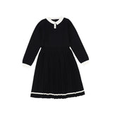 BAMBOO KNIT PLEATED TRIM COLLAR DRESS