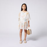 CHLOE MULTI PRINT BIB DRESS WITH FLOWY SLEEVE