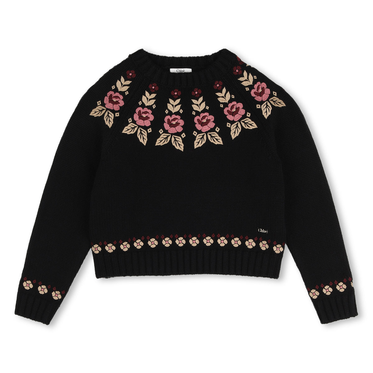 CHLOE EMBROIDERED FLOWERS DETAIL PULLOVER