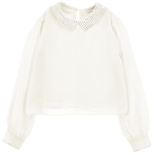 MONNALISA COLLAR BLOUSE WITH RHINESTONE DETAIL ON COLLAR AND SLEEVE