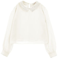 MONNALISA COLLAR BLOUSE WITH RHINESTONE DETAIL ON COLLAR AND SLEEVE